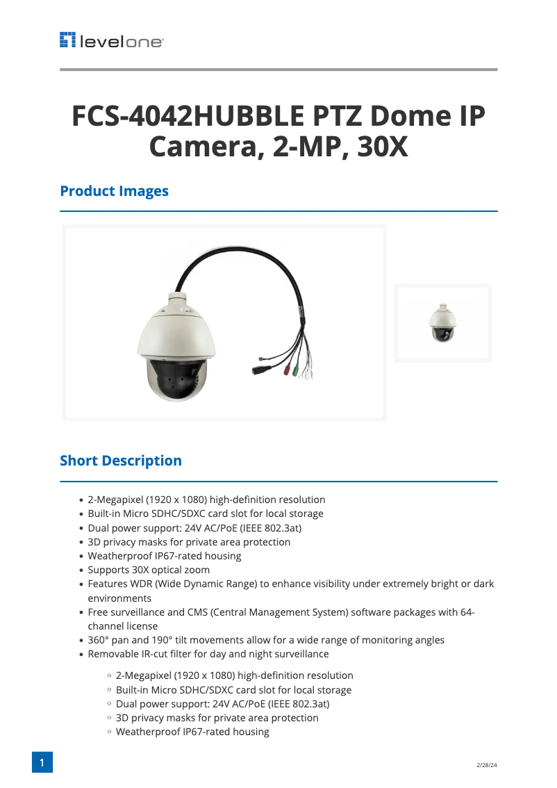 Page n°1 - Fiche technique LevelOne FCS-4042