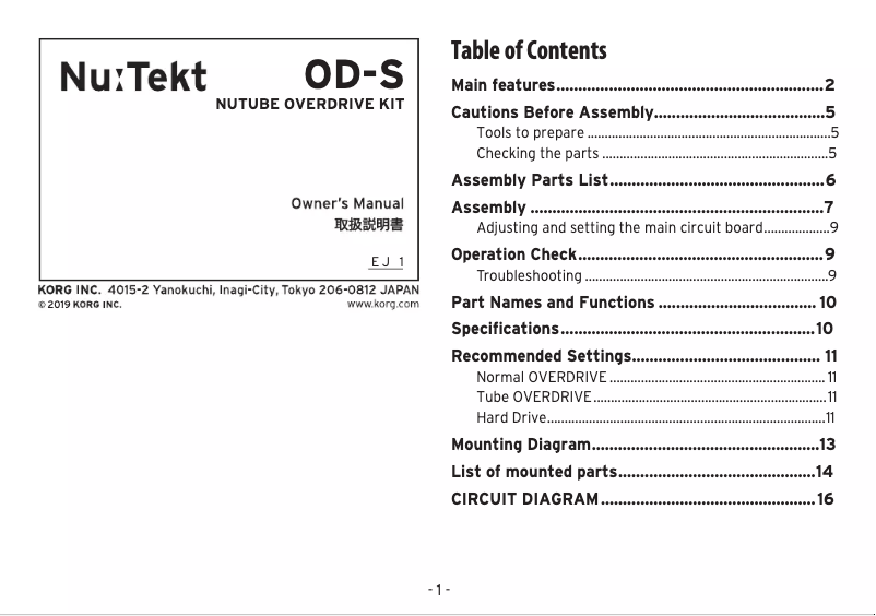 Page 1 de la notice Manuel utilisateur Korg Nu:Tekt ODS