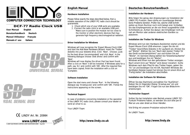 Page 1 de la notice Manuel utilisateur Lindy DCF-77