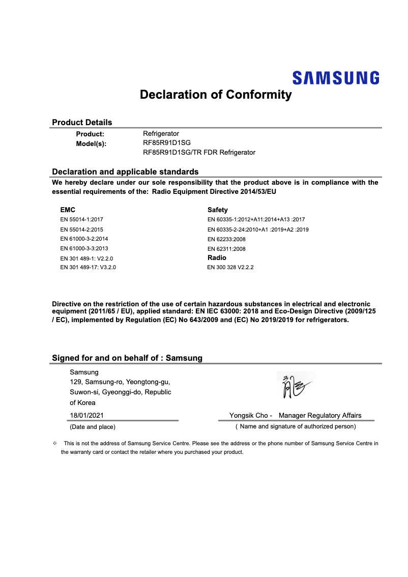 Page 1 de la notice Manuel utilisateur Samsung RF85R91D1SG