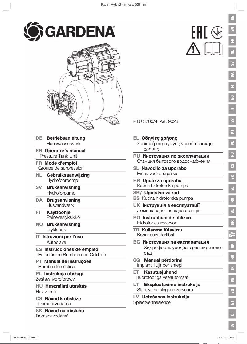 Page n°1 - Manuel utilisateur Gardena PTU 3700/4