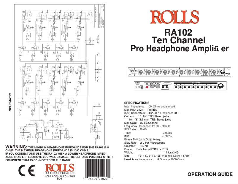 Page n°1 - Manuel utilisateur Rolls RA102