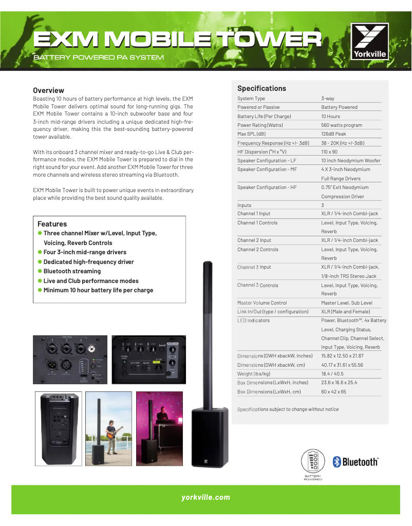 Page n°1 - Fiche technique Yorkville EXM MobileTower