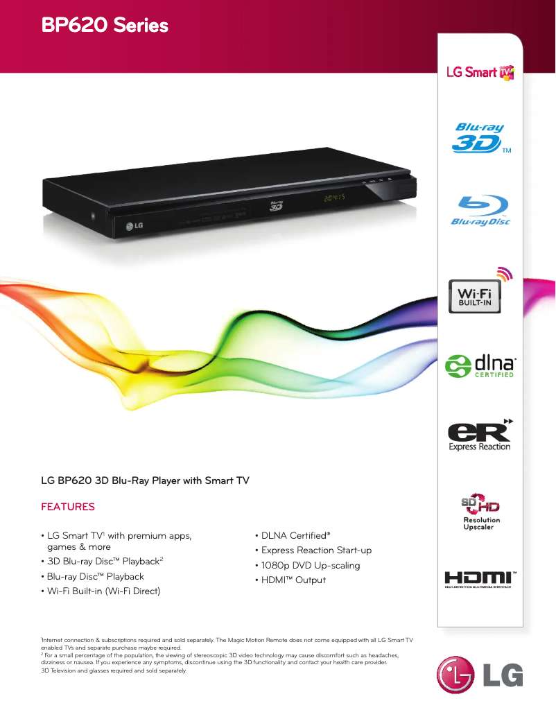 Page 1 de la notice Fiche technique LG Smart BP620