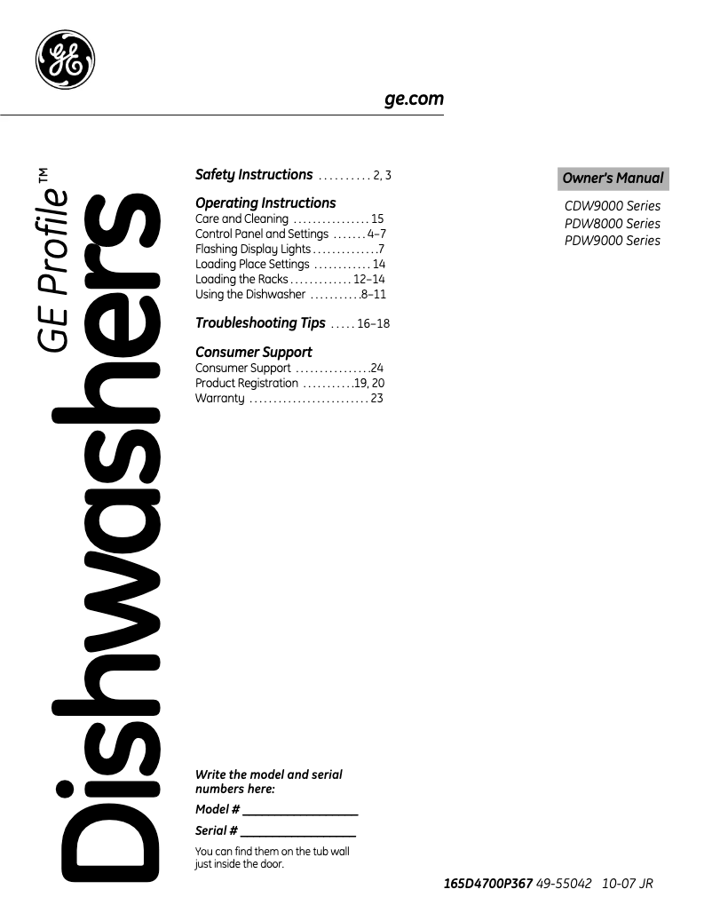 Image de la première page du manuel de l'appareil Profile PDW9900NBB