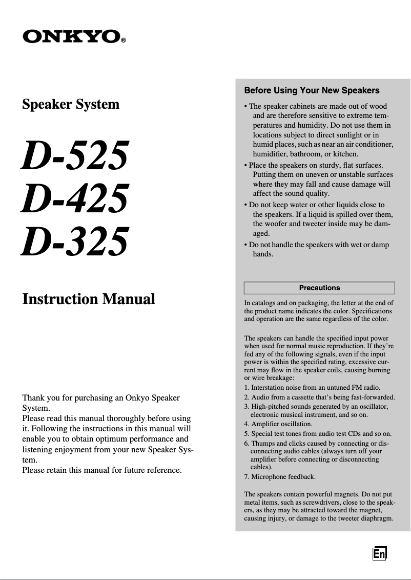 Page 1 de la notice Manuel utilisateur Onkyo ONKD525B