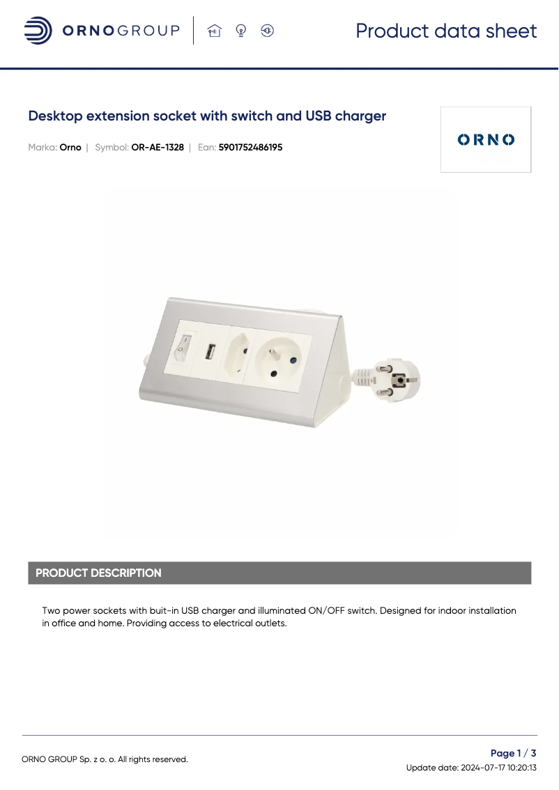 Page 1 de la notice Fiche technique ORNO OR-AE-1328