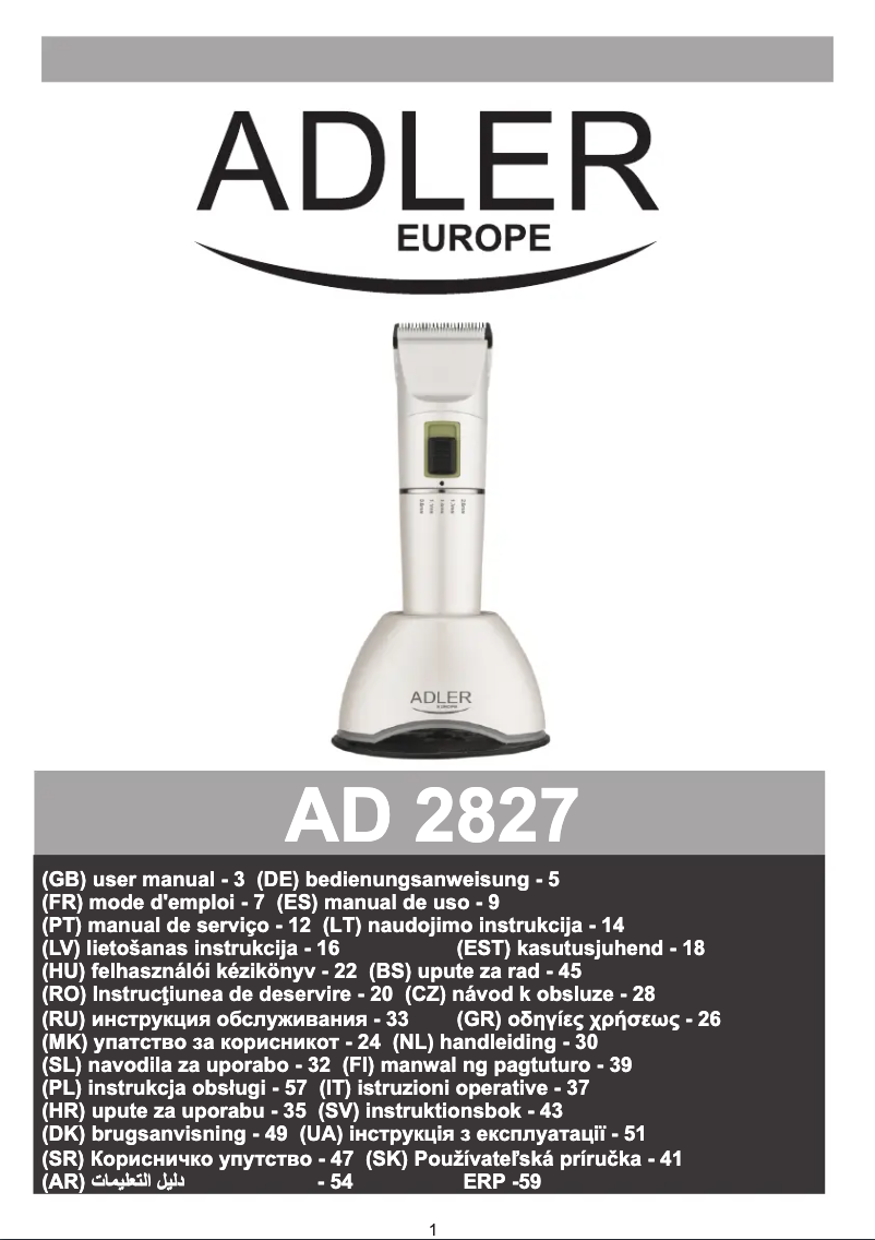 Page 1 de la notice Manuel utilisateur Adler AD 2827