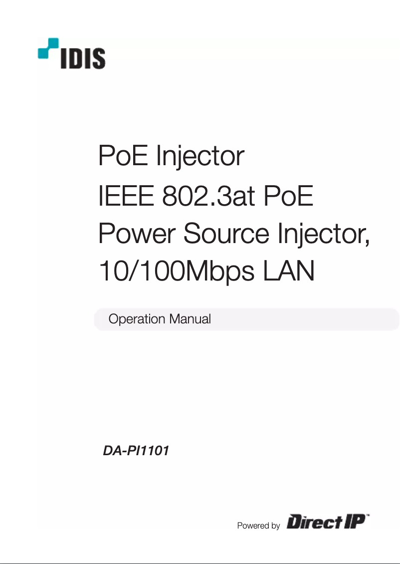 Page n°1 - Manuel utilisateur IDIS DA-PI1101