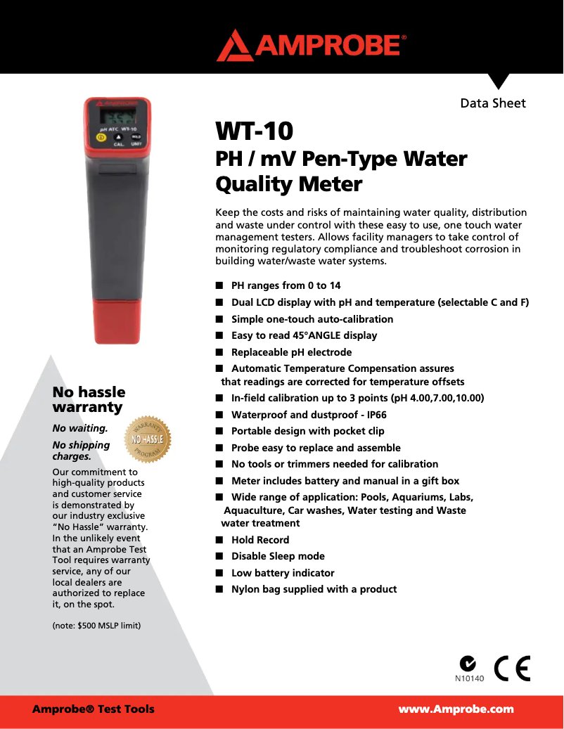 Page 1 de la notice Fiche technique Amprobe WT-10