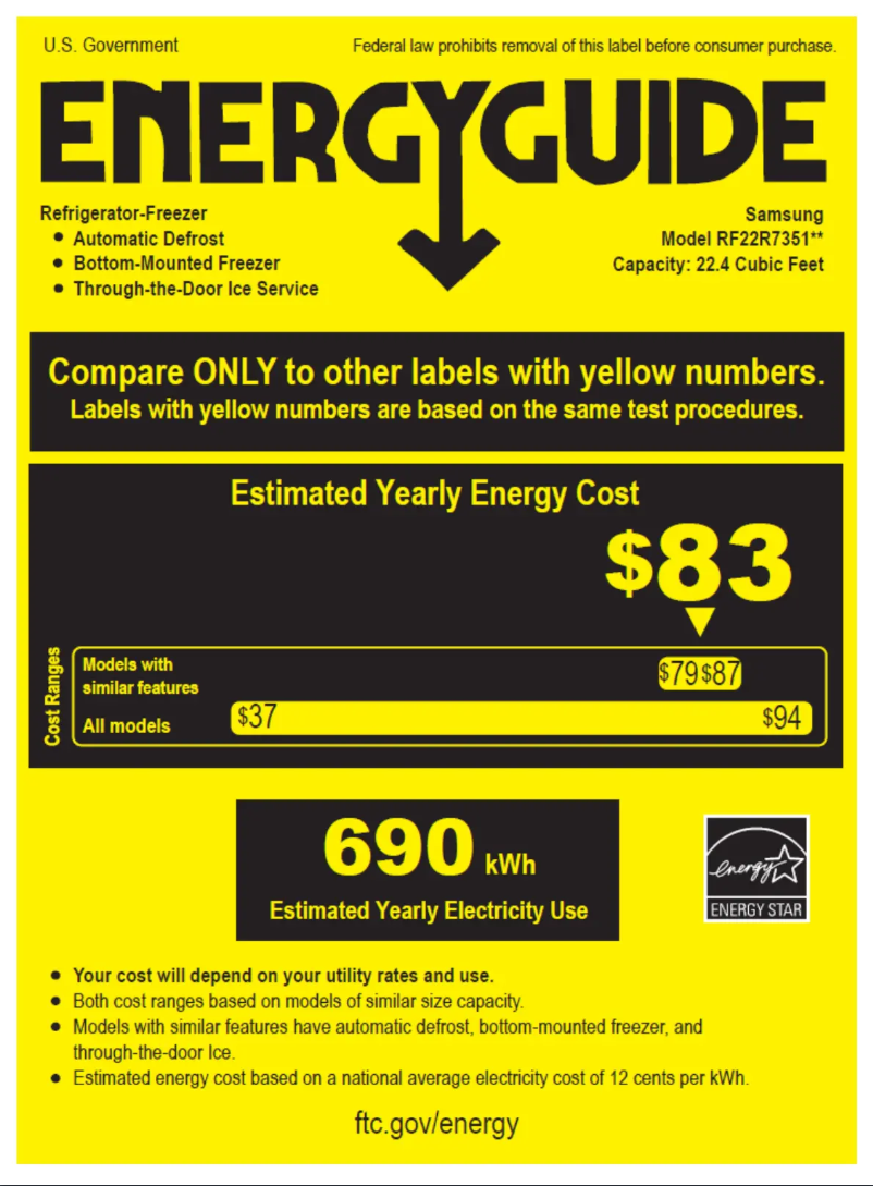 Page n°1 - Label énergétique Samsung RF22R7351DT