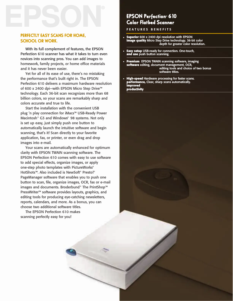 Page 1 de la notice Brochure Epson Perfection 610