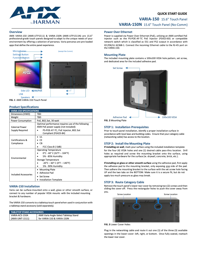 Page n°1 - Manuel utilisateur AMX VARIA-150N