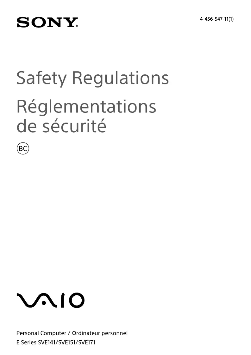 Page n°1 - Instructions de sécurité Sony Vaio SVE14135CXW