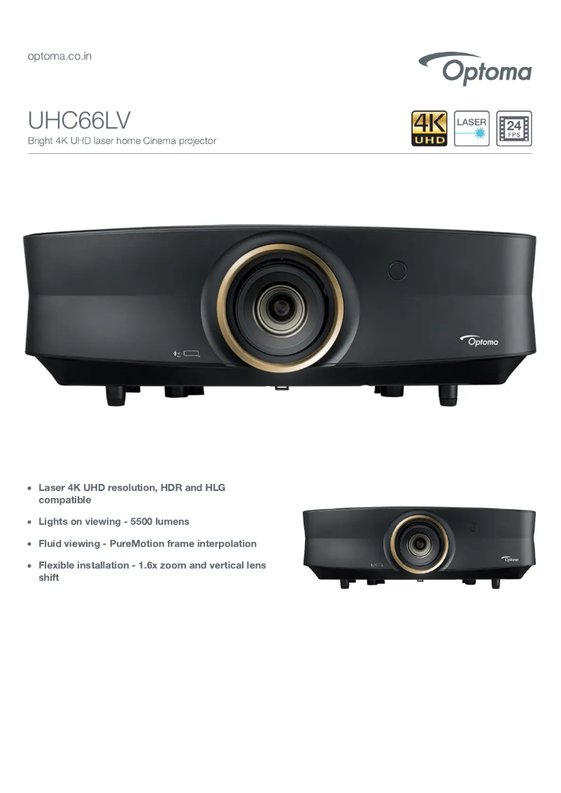 Page 1 de la notice Fiche technique Optoma UHC66LV