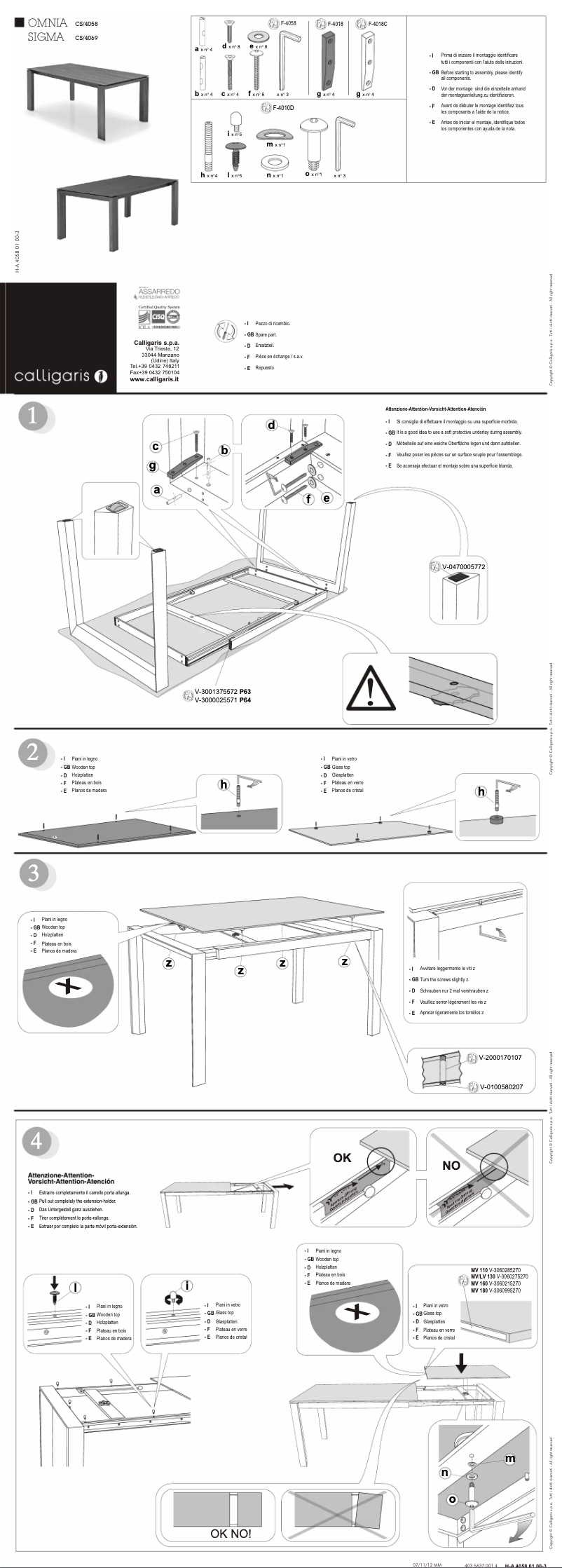 Page n°1 - Manuel utilisateur Calligaris .com Sigma