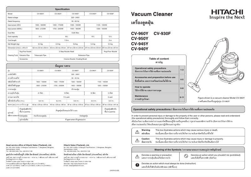 Page 1 de la notice Manuel utilisateur Hitachi CV-930F