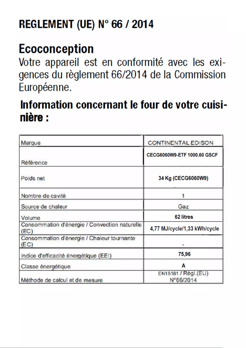 Image de la première page du manuel de l'appareil CECG6060W9