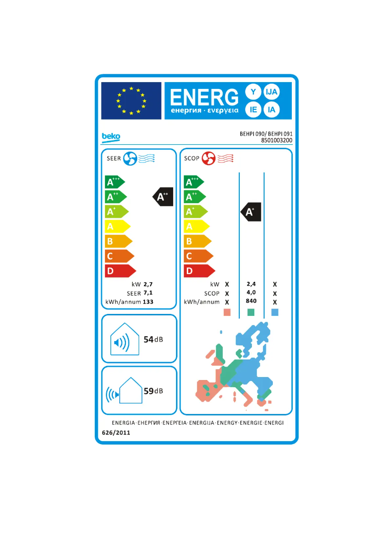 Page n°1 - Label énergétique Beko BEHPI 090