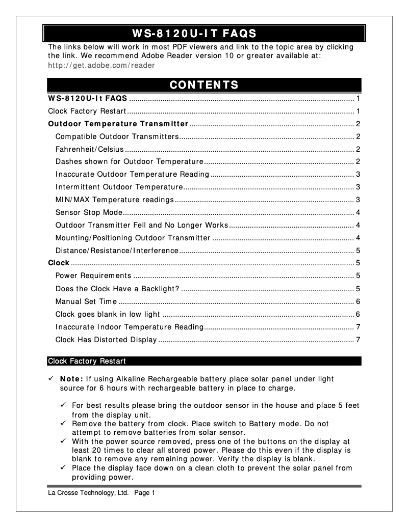Page n°1 - FAQ La Crosse Technology WS-8120U-IT-BR