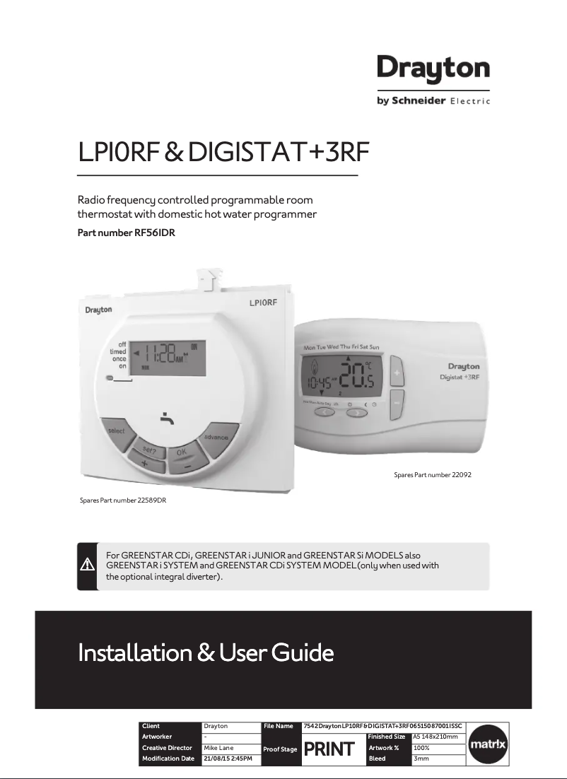 Image de la première page du manuel de l'appareil LP10RF & Digistat+3RF