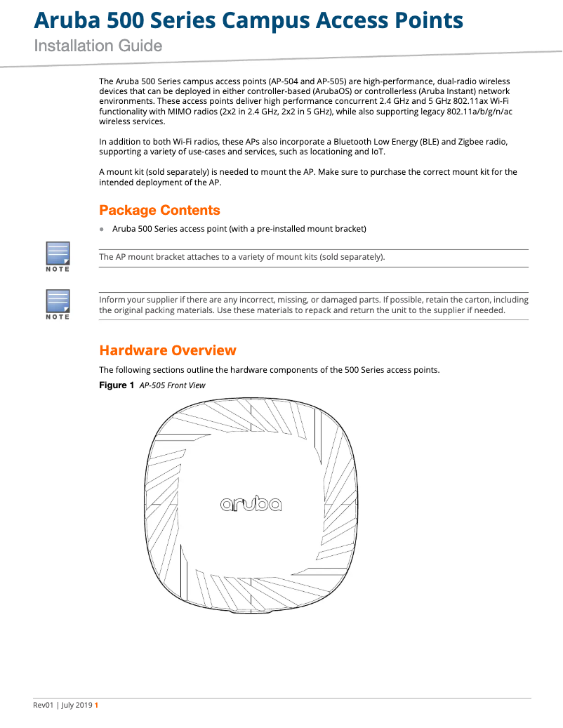 Page 1 de la notice Manuel utilisateur HP Aruba Unified AP-505