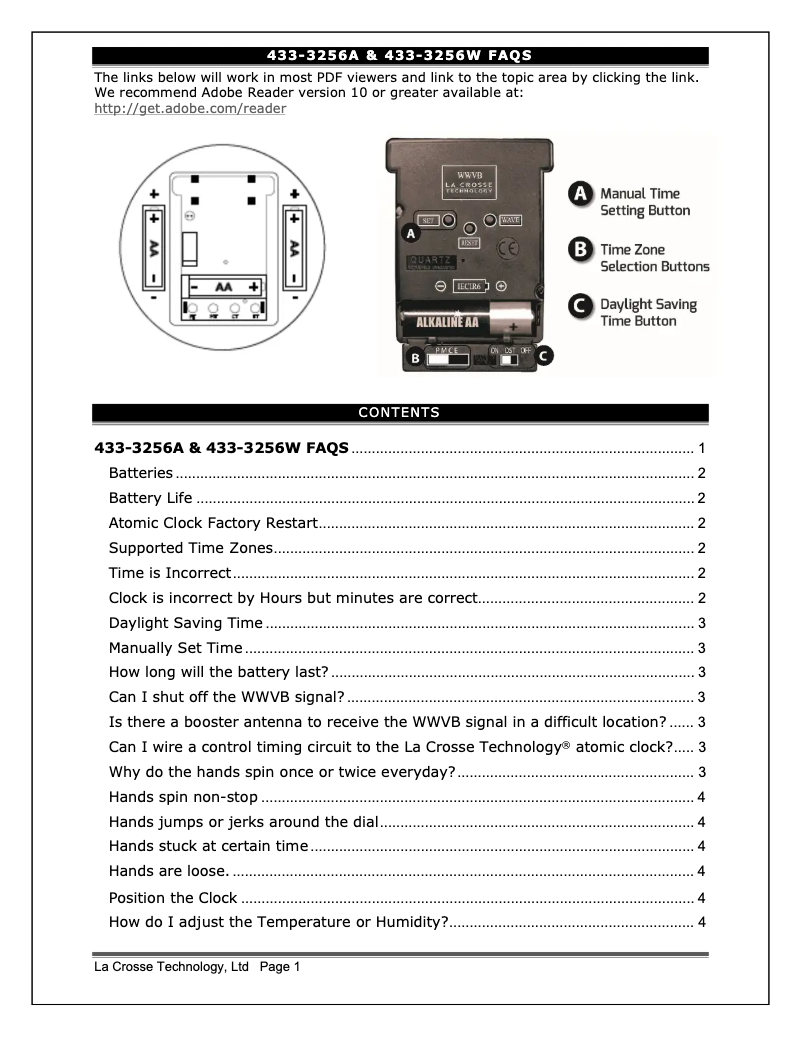 Page 1 de la notice FAQ La Crosse Technology 433-3256W