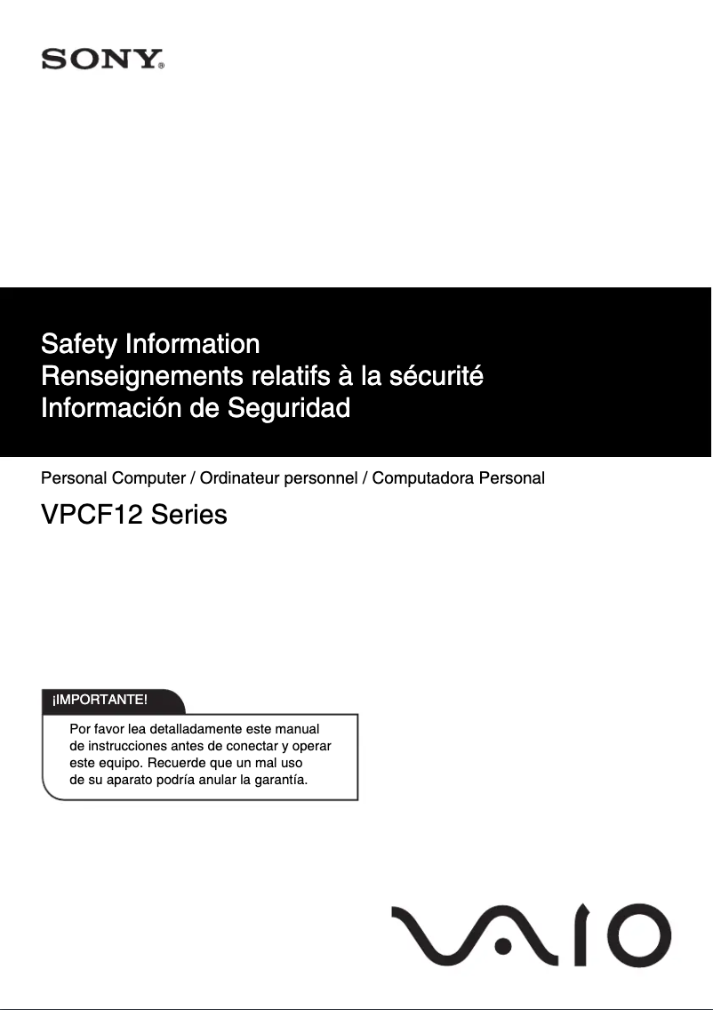 Page n°1 - Instructions de sécurité Sony Vaio VPCF12CFX