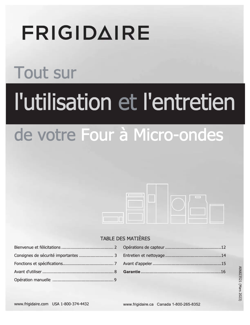 Page 1 de la notice Manuel utilisateur Frigidaire FMBS2227AB