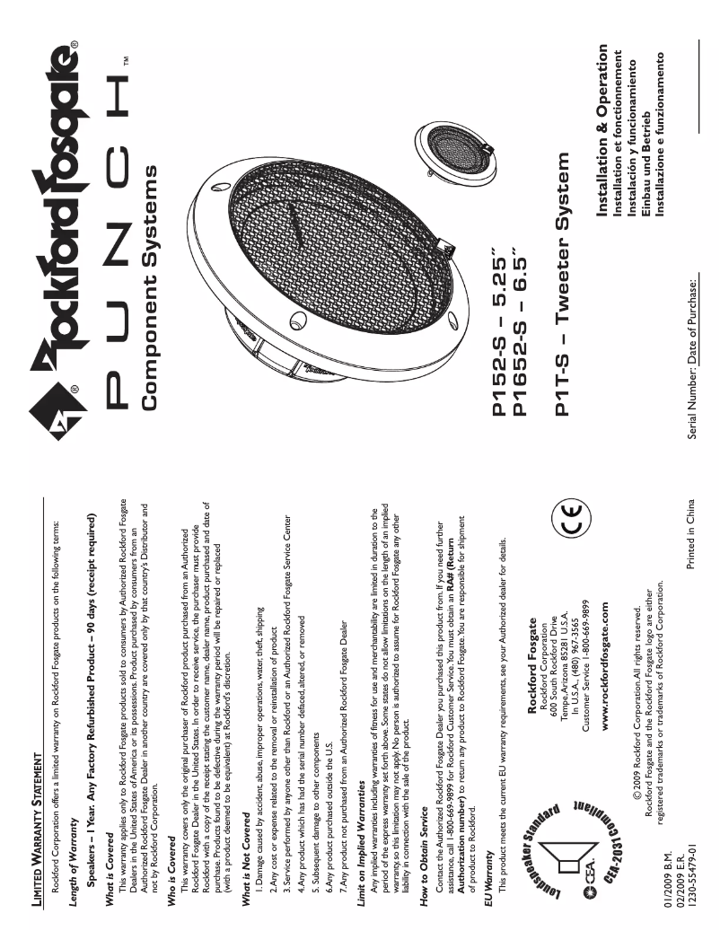 Page n°1 - Manuel utilisateur Rockford Fosgate Punch P1652-S