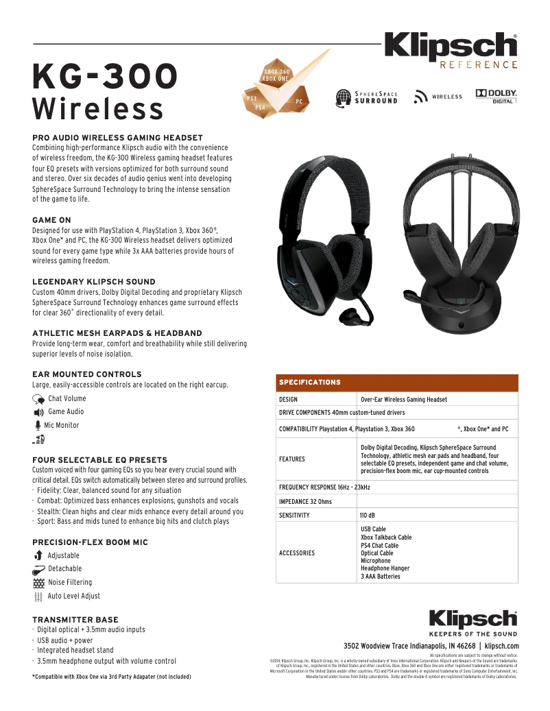 Page 1 de la notice Fiche technique Klipsch KG-300