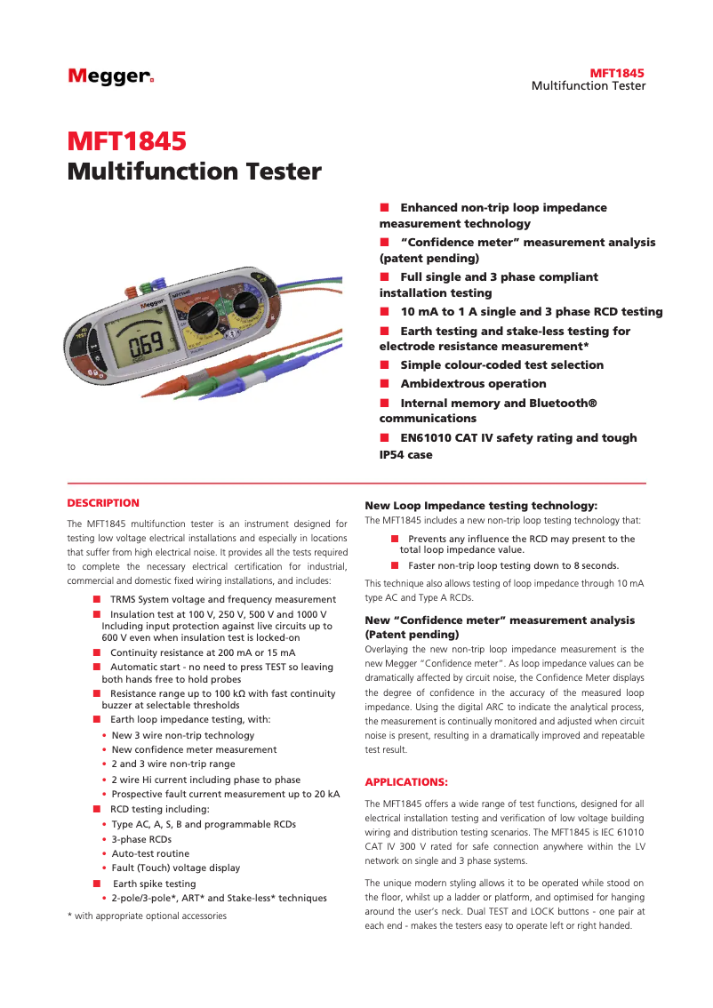 Page 1 de la notice Fiche technique Megger MFT1845