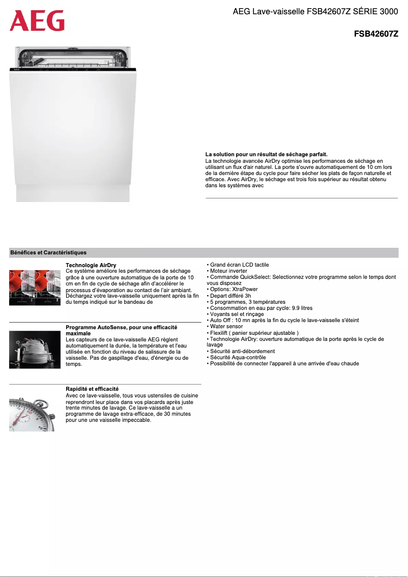 Page 1 de la notice Fiche technique AEG FSB42607Z