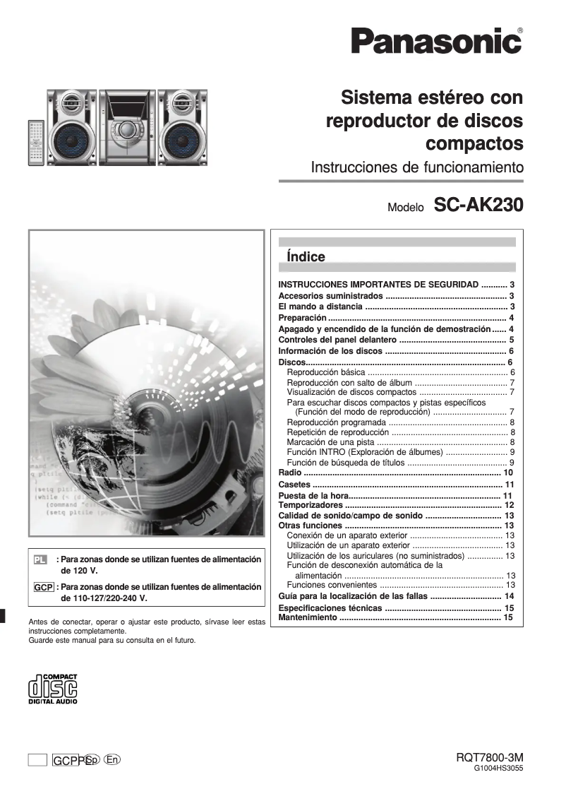 Image de la première page du manuel de l'appareil SC-AK230