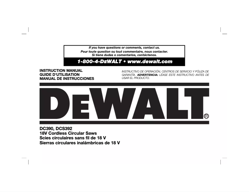 Page 1 de la notice Manuel utilisateur DeWalt DC390K
