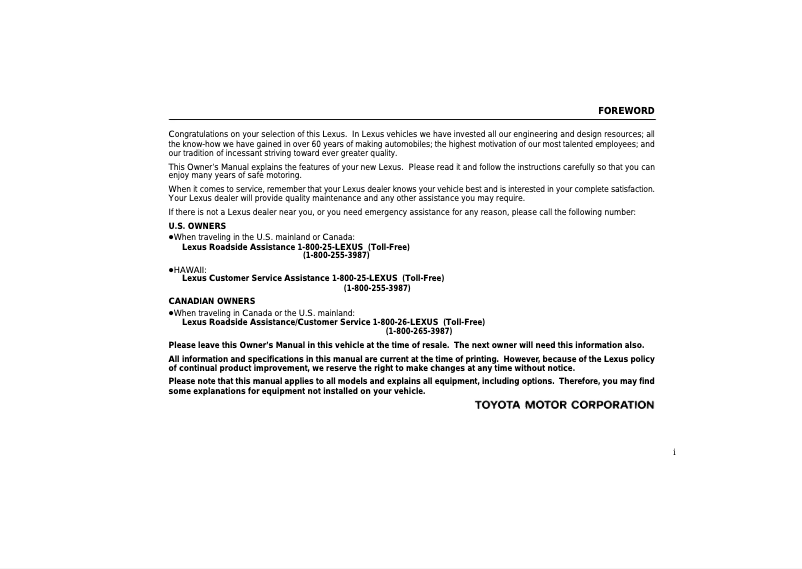 Imagen de la primera página del manual del dispositivo RX 330 (2004)