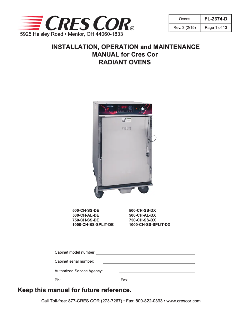 Page 1 de la notice Manuel utilisateur Cres Cor 750CHSSDE