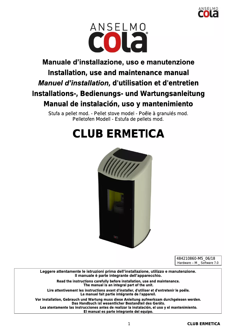Page n°1 - Manuel utilisateur Cola Club Ermetica
