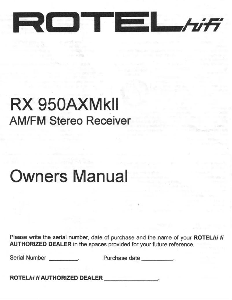 Page n°1 - Manuel utilisateur Rotel RX-950AX MKII