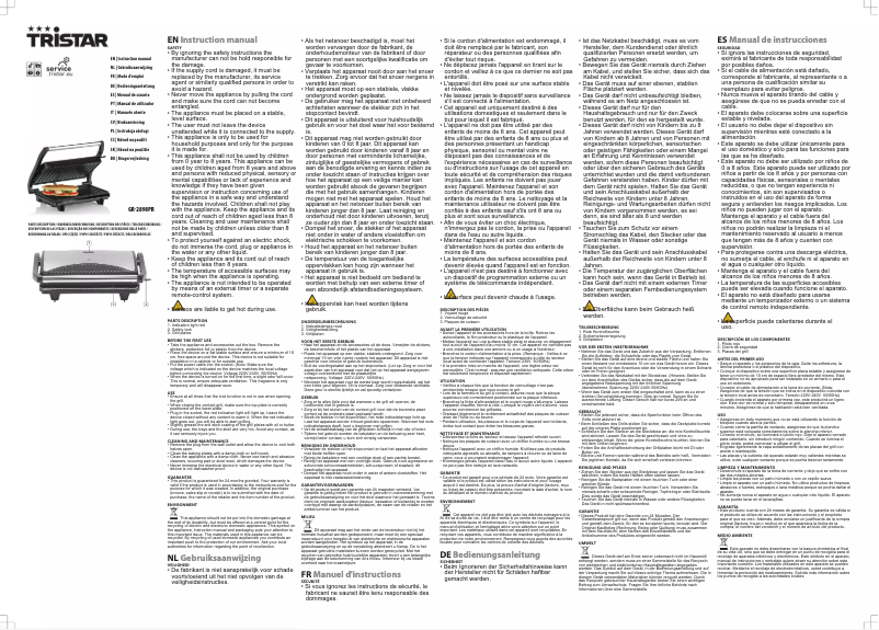 Page 1 de la notice Manuel utilisateur TriStar GR-2898PR