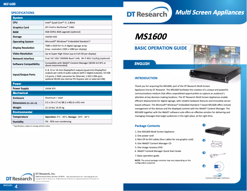 Image de la première page du manuel de l'appareil MS1600