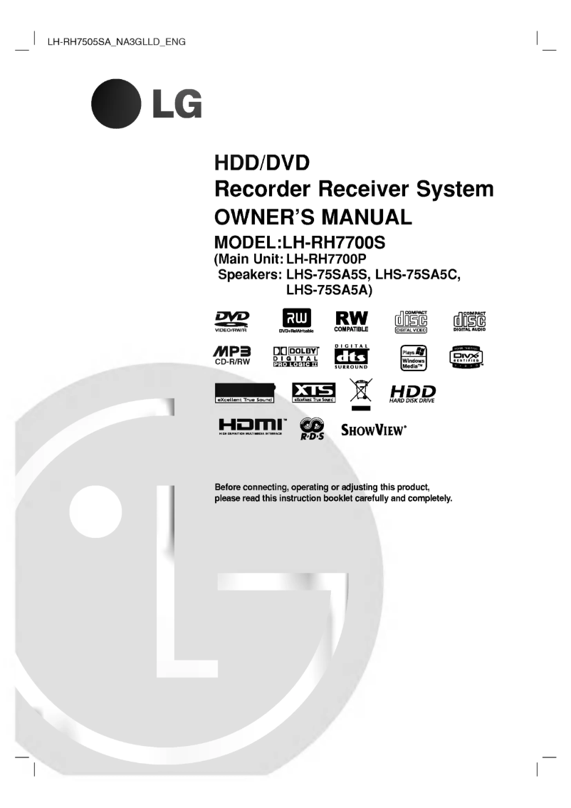 Image de la première page du manuel de l'appareil LH-RH7505SA