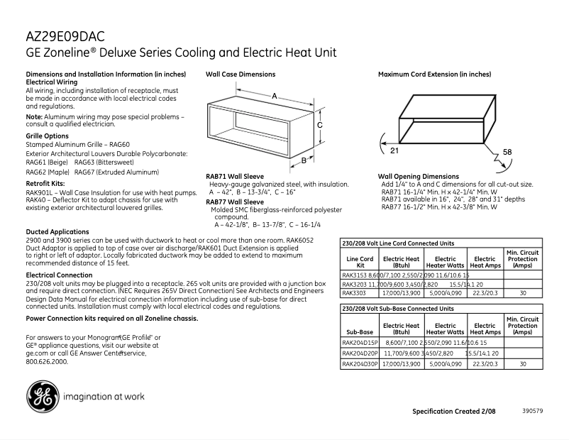 Page n°1 - Fiche technique GE AZ29E09DAC
