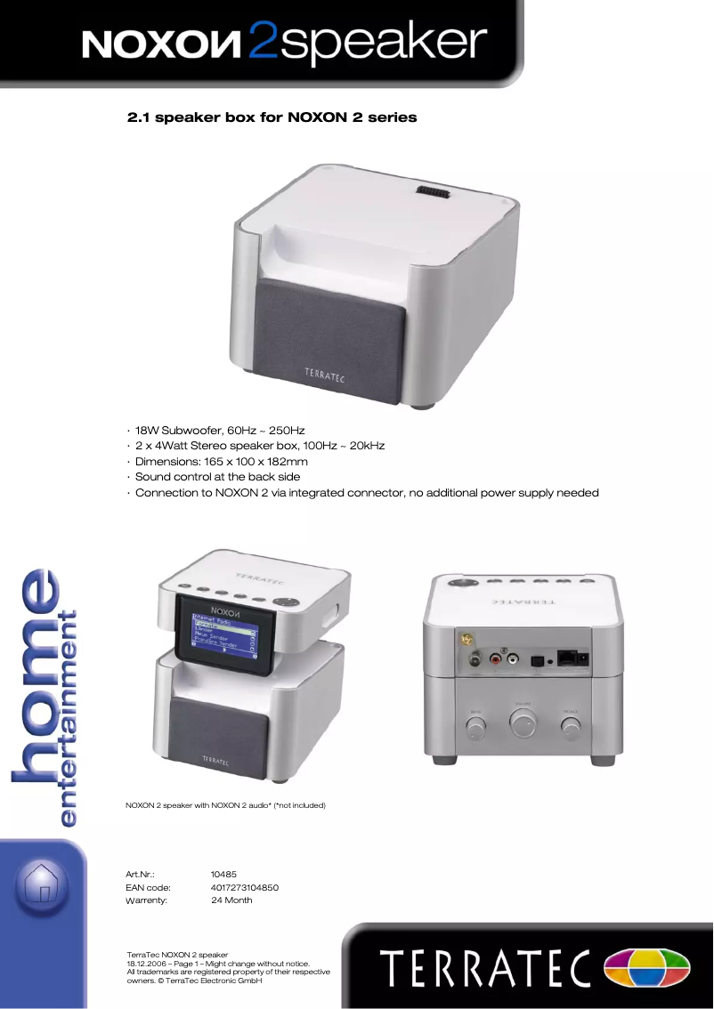Page n°1 - Manuel utilisateur Terratec Noxon 2 Speaker