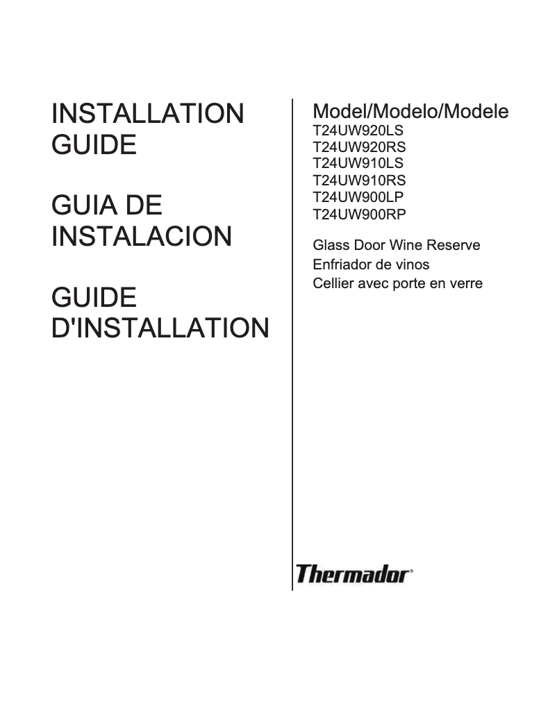 Page n°1 - Guide d'installation Thermador T24UW900RP