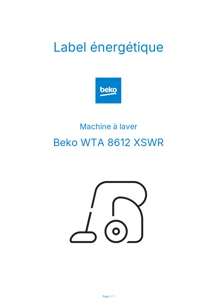 Page n°1 - Label énergétique Beko WTA 8612 XSWR