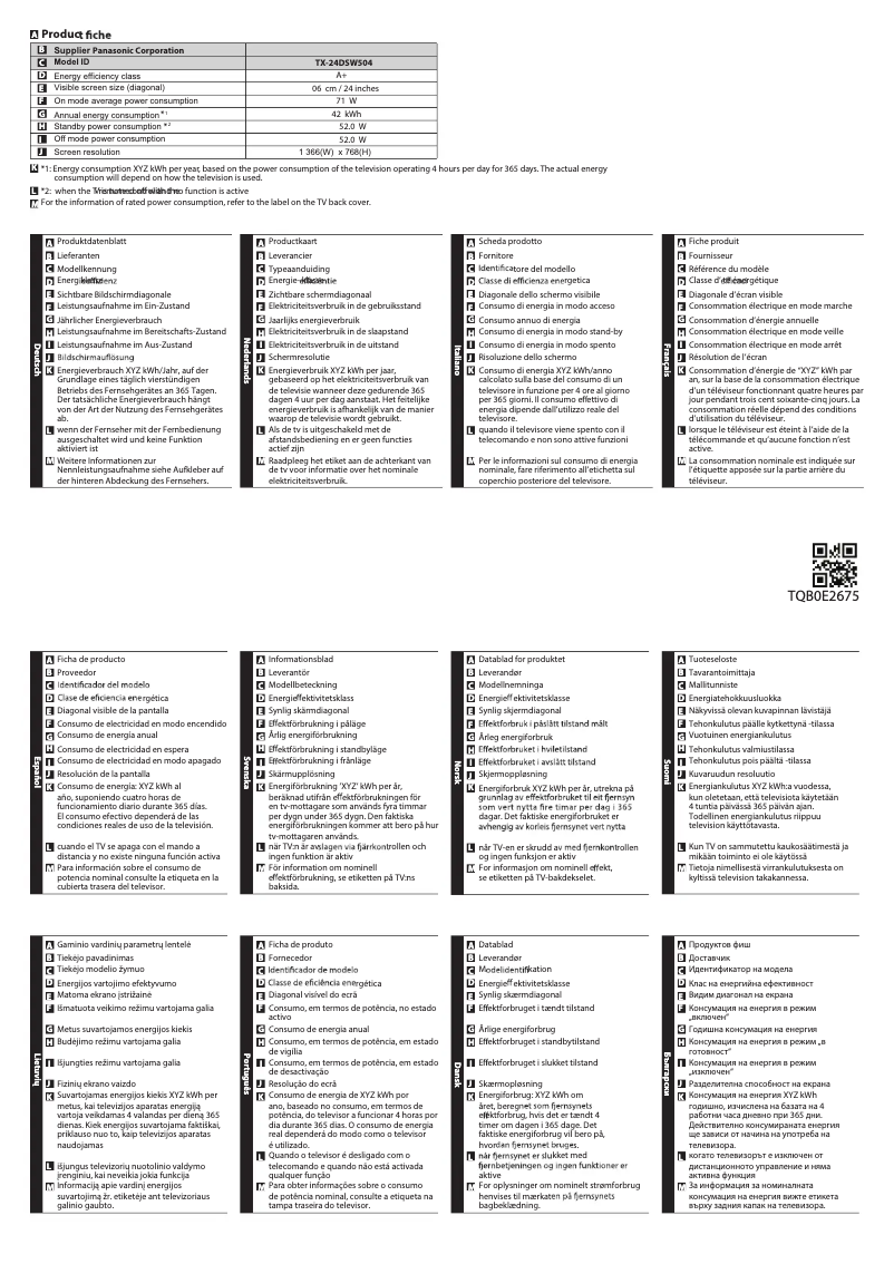 Page 1 de la notice Manuel utilisateur Panasonic TX-24DSW504