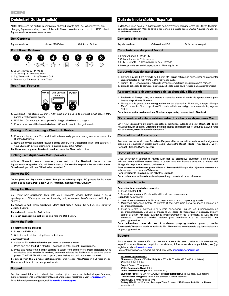 Page 1 de la notice Manuel utilisateur ION Aqua Boom Max