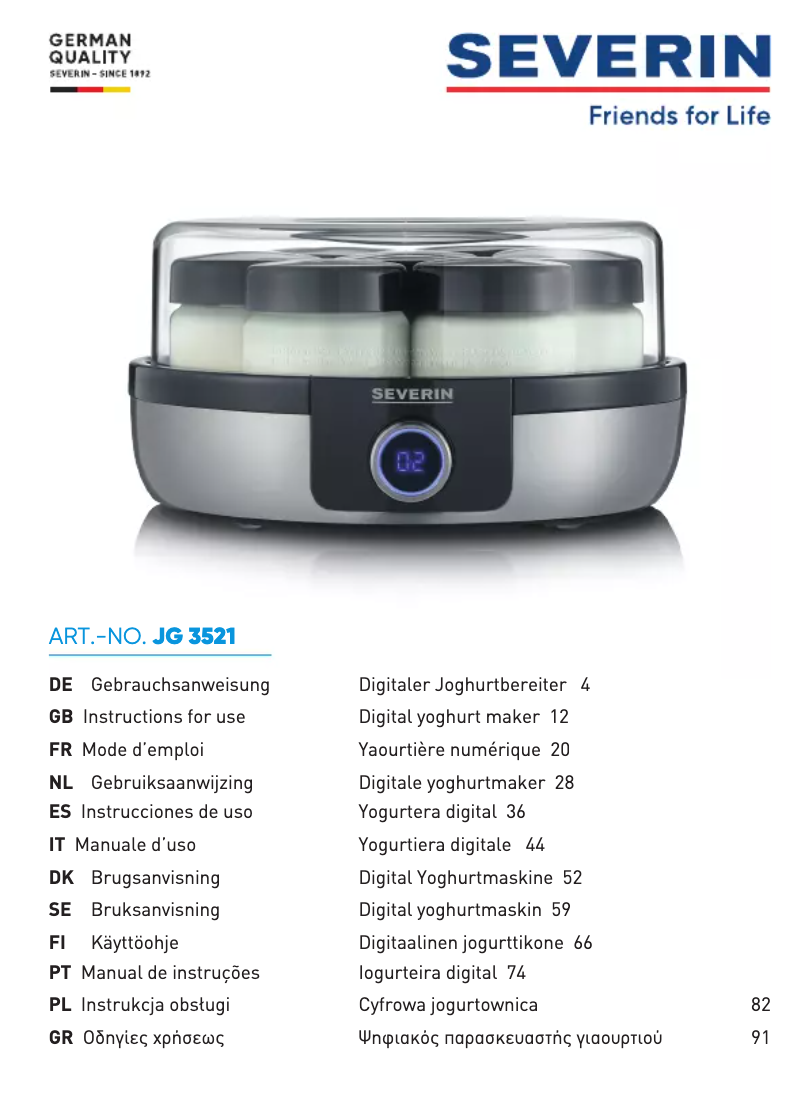 Page 1 of the manual User Manual Severin JG 3521