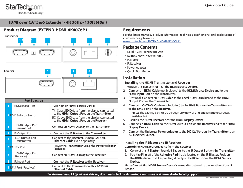 Page n°1 - Manuel utilisateur StarTech.com EXTEND-HDMI-4K40C6P1